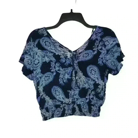 Paper Crane Short Sleeve Open Back Smocking Hem Paisley Top size small - Picture 2 of 9